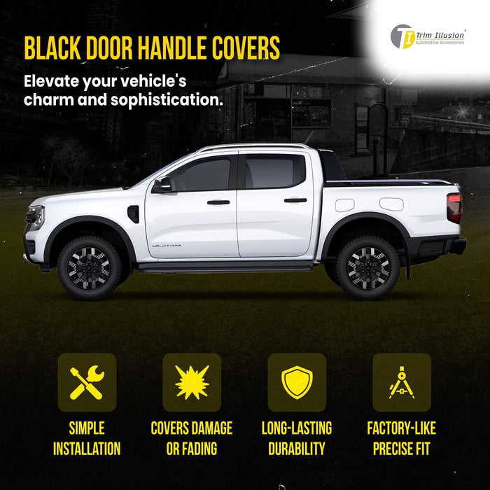 DH6291BLK 19-23 Ford Ranger No Smart Key 8 PCS Gloss Black Snap-on W/Tape Patented Door Handle Cover