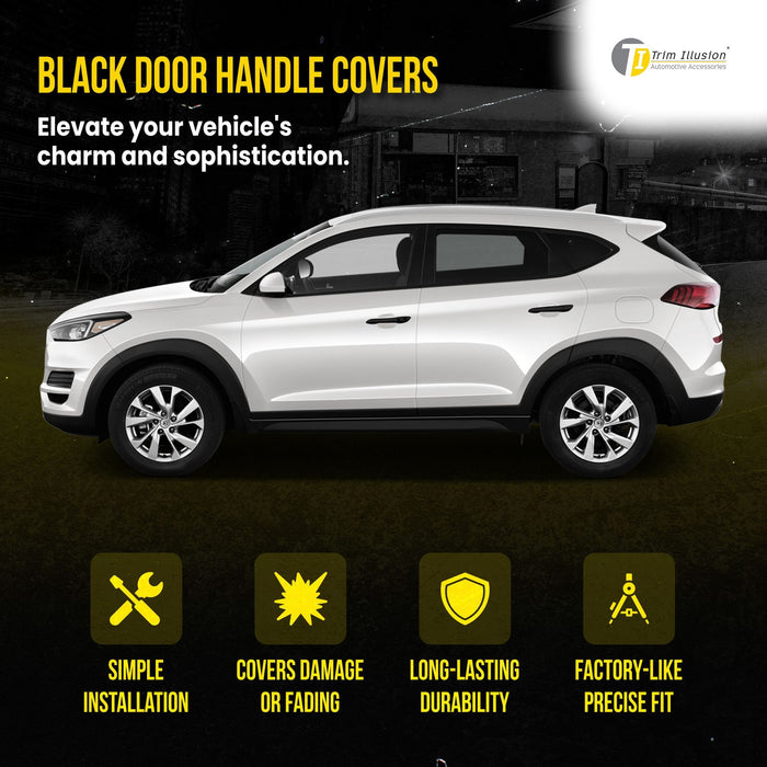 DH6297BLK 16-21 Hyundai Tucson W/ or W/O Smart Key 10 PCS Gloss Black Snap-on W/Tape Patented Door Handle Cover