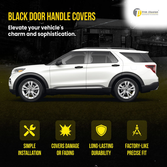 DH6309BLK 20-24 Ford Explorer Works over Keyless Sensors 4 PCS Gloss Black Snap-on W/Tape Patented Door Handle Cover