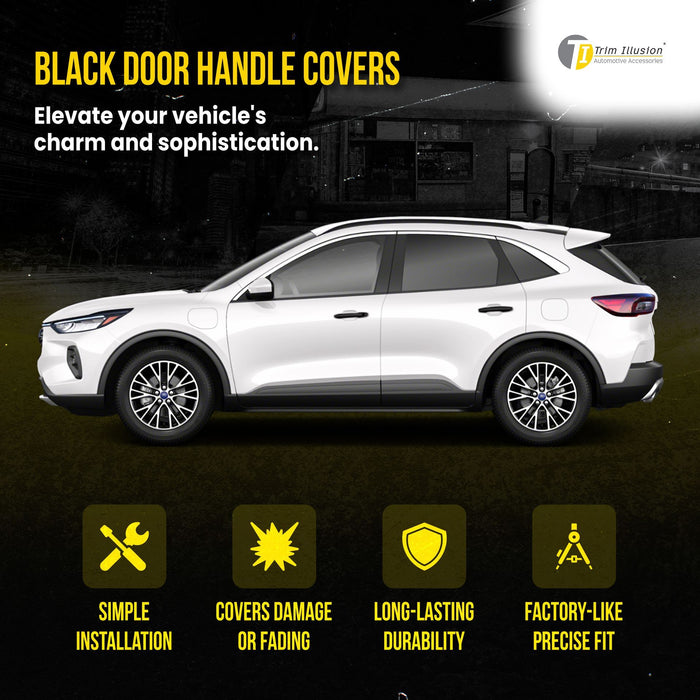 DH6314BLK 20-24 Ford Escape Works over Keyless Sensors 4 PCS Gloss Black Snap-on W/Tape Patented Door Handle Cover