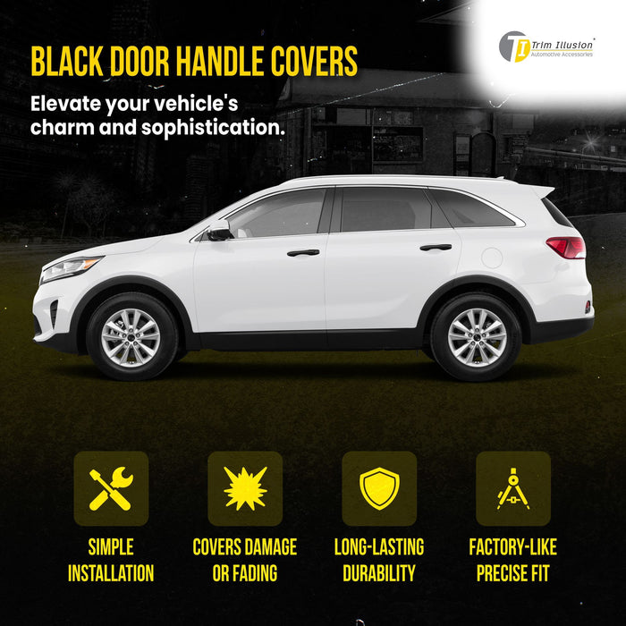 DH6317BLK 16-20 Kia Sorento No Smart Key 8 PCS Gloss Black Snap-on W/Tape Patented Door Handle Cover