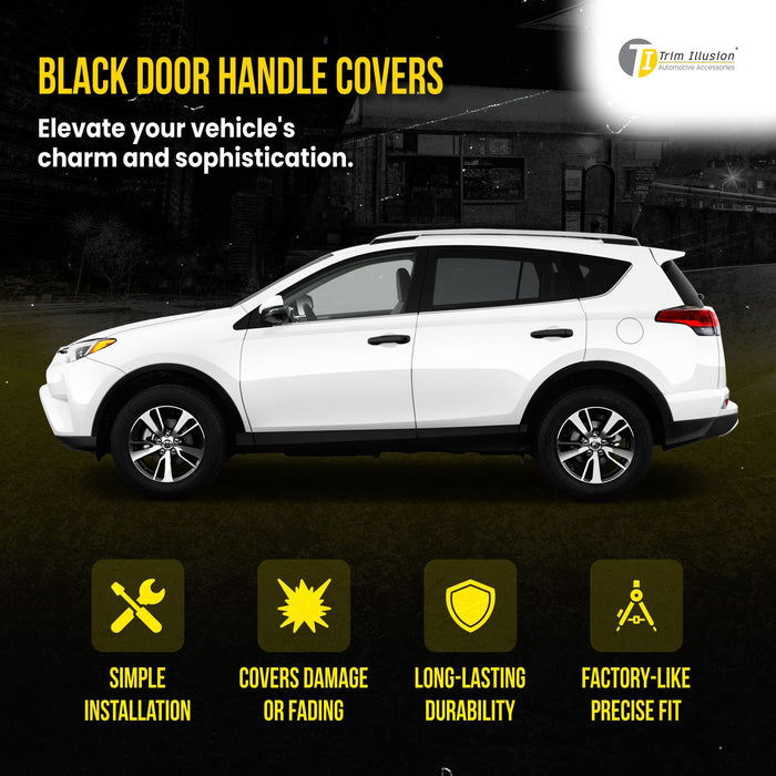 DH6320BLK 13-18 Toyota RAV4 Works over Keyless Sensors 8 PCS Gloss Black Snap-on W/Tape Patented Door Handle Cover