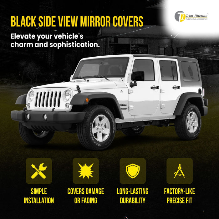 MC6201BLK 07-17 Jeep Wrangler, 2018 Jeep Wrangler JK JK 2 PCS Full Gloss Black Tape-on Mirror Cover