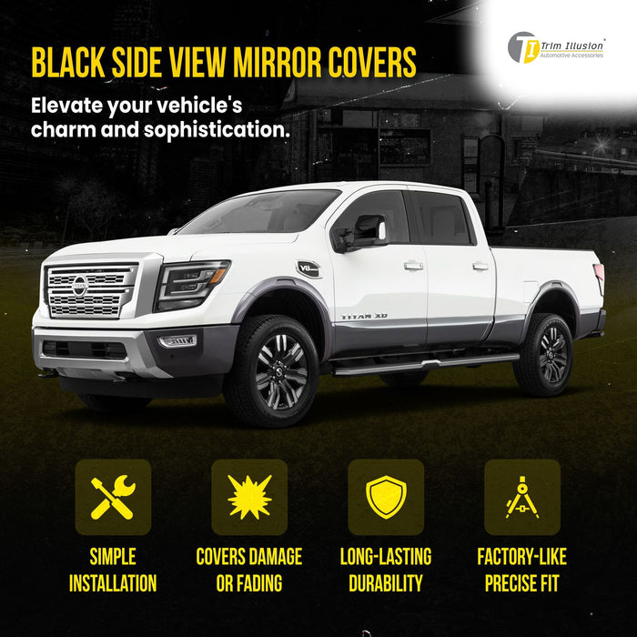 MC6228BLK 16-24 Nissan TITAN XD Tow-style 2 PCS With Turn Signal Top Gloss Black Tape-on Mirror Cover