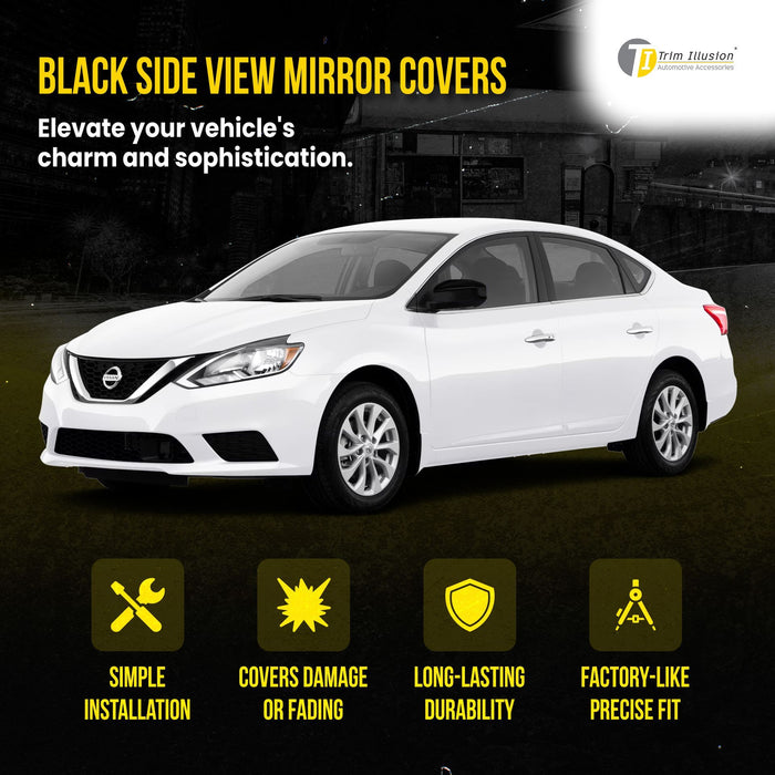 MC6232BLK 13-19 Nissan Sentra, 16-23 Nissan Maxima 2 PCS Top Gloss Black Tape-on Mirror Cover