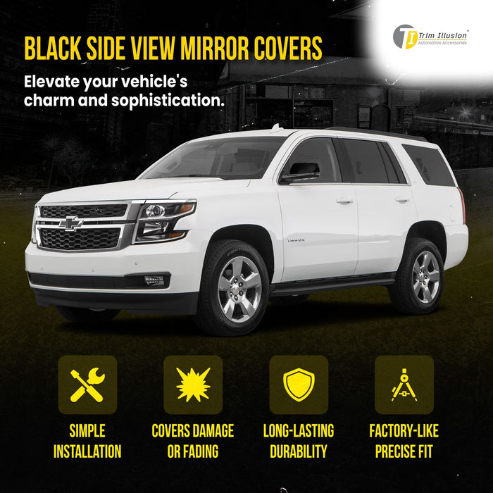 MC6238BLK 15-20 Chevrolet Tahoe/Suburban, 15-20 GMC Yukon 2 PCS Top Gloss Black Tape-on Mirror Cover