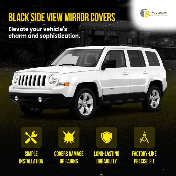 MC6243BLK 09-17 Jeep Patriot 2 PCS Full Gloss Black Tape-on Mirror Cover