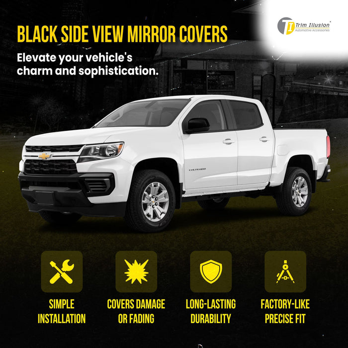 MC6247BLK 15-22 Chevrolet Colorado, 15-22 GMC Canyon 2 PCS Top Gloss Black Tape-on Mirror Cover