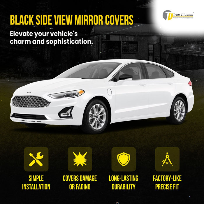 MC6259BLK 13-20 Ford Fusion 2 PCS With Turn Signal Top Gloss Black Tape-on Mirror Cover