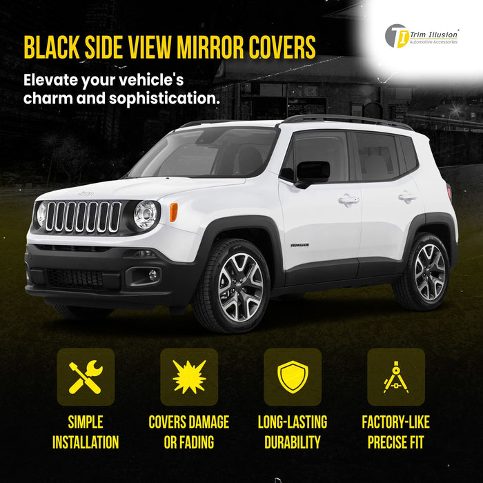 MC6269BLK 15-23 Jeep Renegade 2 PCS No Turn Signal Full Gloss Black Tape-on Mirror Cover