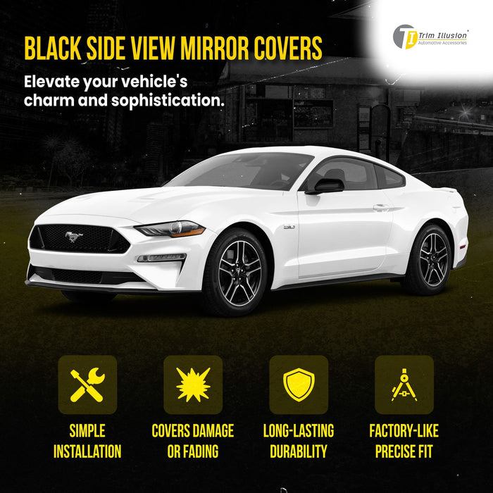 MC6274BLK 15-24 Ford Mustang 2 PCS With Turn Signal Top Gloss Black Tape-on Mirror Cover