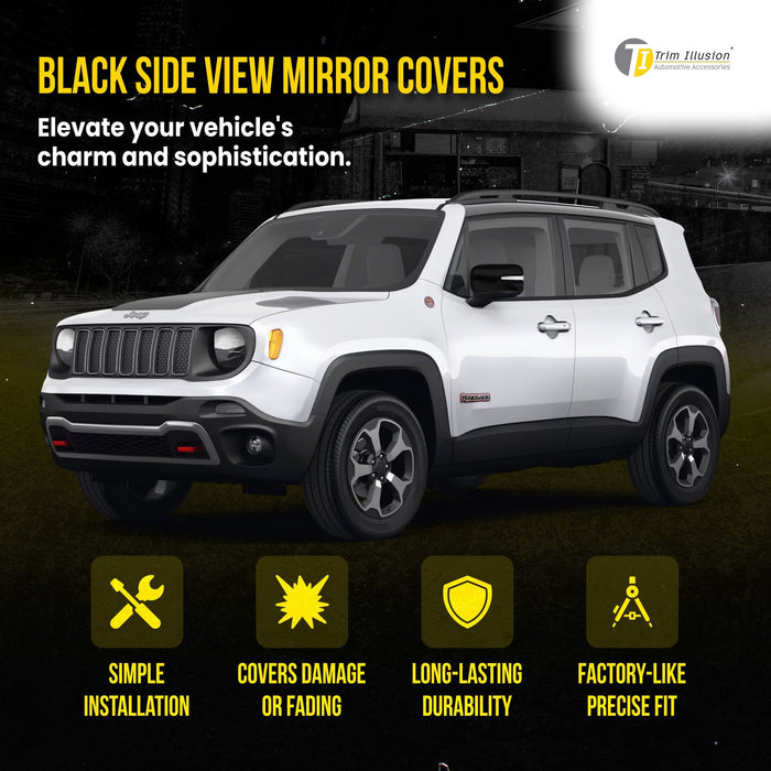 MC6280BLK 15-23 Jeep Renegade 2 PCS With Turn Signal Full Gloss Black Tape-on Mirror Cover