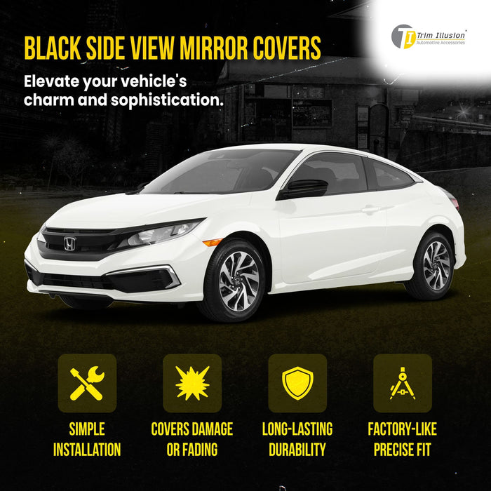 MC6281BLK 16-21 Honda Civic, 19-22 Honda Insight 2 PCS Top Gloss Black Tape-on Mirror Cover