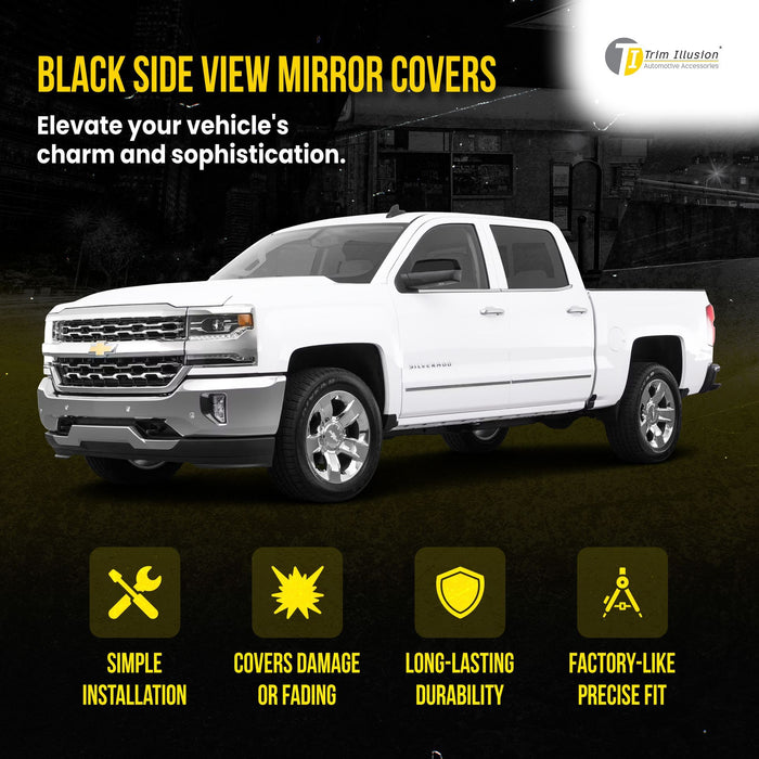 MC6284BLK 14-18 Chevrolet Silverado 1500, 14-18 GMC Sierra 1500 2 PCS Top Gloss Black Replacement Mirror Cover