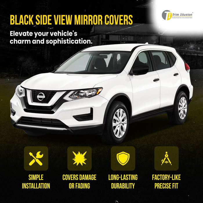 MC6285BLK 14-20 Nissan Rogue, 17-22 Nissan Rogue Sport, 22-24 Nissan Frontier 2 PCS No Turn Signal Top Gloss Black Tape-on Mirror Cover