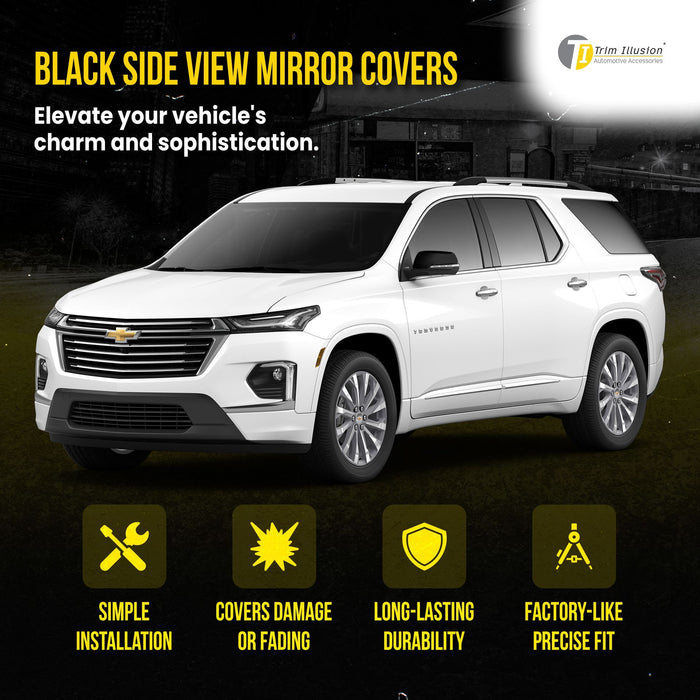 MC6294BLK 18-23 Chevrolet Traverse, 20-23 GMC Acadia 2 PCS W/ or W/O Turn Signal Gloss Black Tape-on Mirror Cover