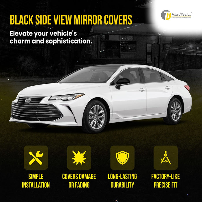 MC6295BLK 17-24 Toyota Prius, 18-24 Toyota Camry, 19-22 Toyota Avalon 2 PCS No Turn Signal Top Gloss Black Tape-on Mirror Cover