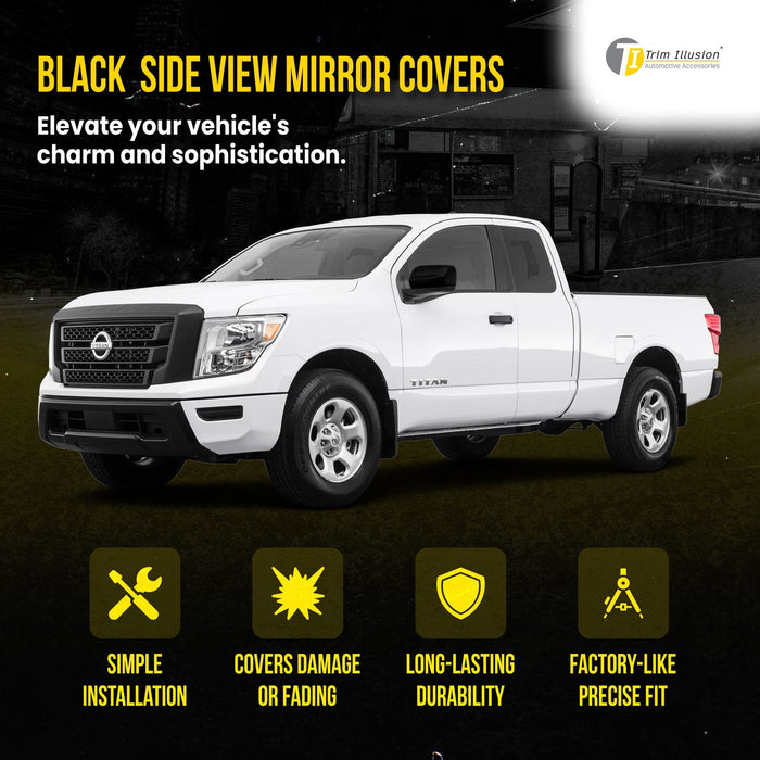 MC6297BLK 17-24 Nissan TITAN Non-Tow Style 2 PCS No Turn Signal Top Gloss Black Tape-on Mirror Cover