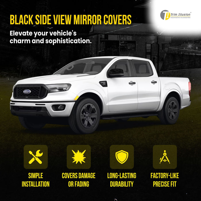 MC6302BLK 19-23 Ford Ranger 2 PCS No Turn Signal Top Gloss Black Replacement Mirror Cover