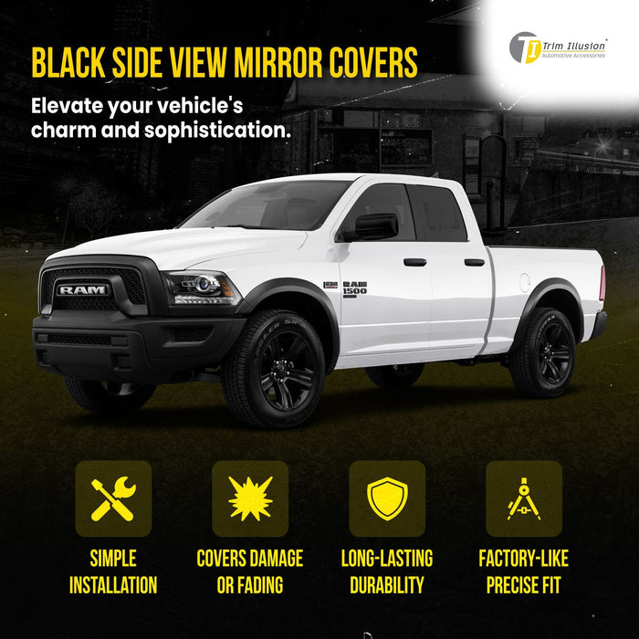 MC6303BLK 19-24 Ram 1500 (Not for Classic) 2 PCS No Turn Signal Top Gloss Black Tape-on Mirror Cover