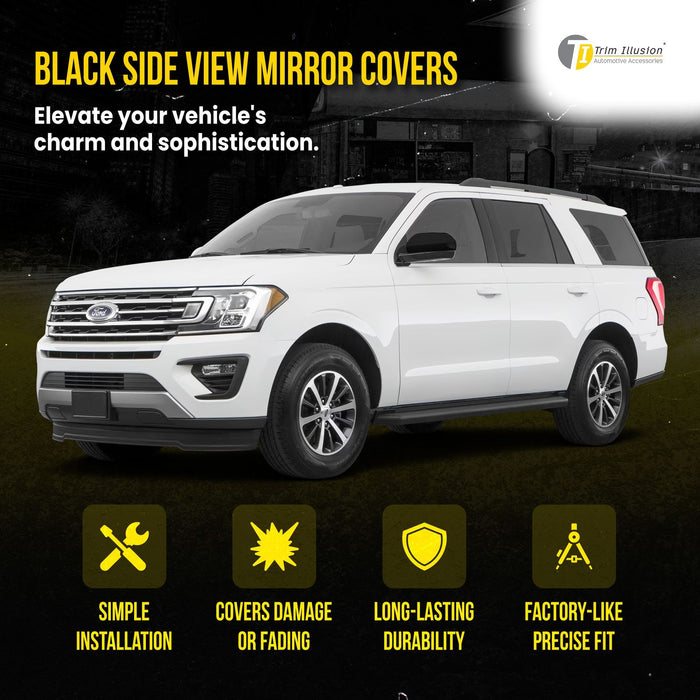 MC6309BLK 18-24 Ford Expedition, 18-24 Lincoln Navigator 2 PCS No Turn Signal Gloss Black Tape-on Mirror Cover