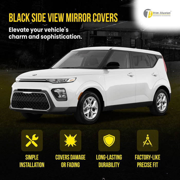 MC6310BLK 20-24 Kia Soul, 20-23 Kia Soul EV 2 PCS No Turn Signal Top Gloss Black Tape-on Mirror Cover