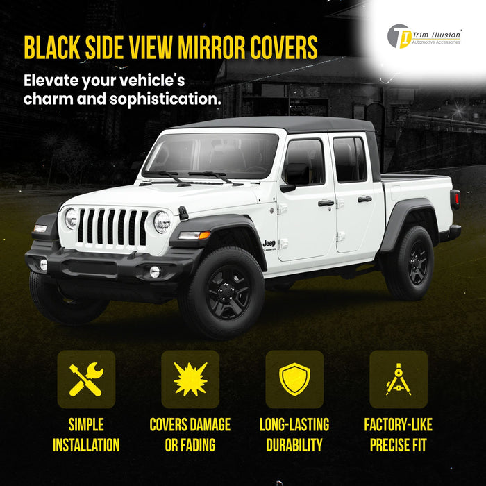 MC6339BLK 18-24 Jeep Wrangler, 20-24 Jeep Gladiator JL 2 PCS No Turn Signal Full Gloss Black Replacement Mirror Cover