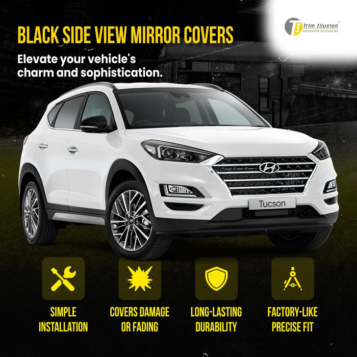 MC6342BLK 16-21 Hyundai Tucson 2 PCS With Turn Signal Top Gloss Black Tape-on Mirror Cover