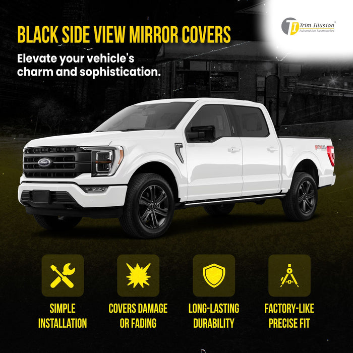 MC6346BLK 21-24 Ford F-150 No Camera 2 PCS No Turn Signal Gloss Black Tape-on Mirror Cover