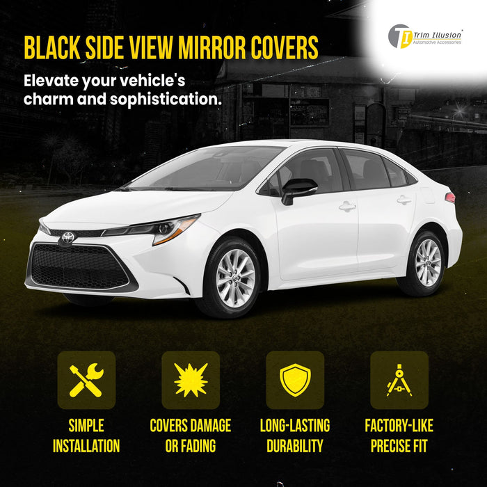 MC6347BLK 19-24 Toyota Corolla Does not fit Hybrid 2 PCS Top Gloss Black Tape-on Mirror Cover