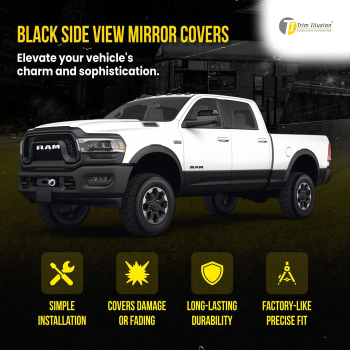 MC6350BLK 2010 Dodge Ram 3500/Ram 2500, 11-22 Ram 2500/3500 Non-Tow Style 2 PCS With Turn Signal Top Gloss Black Tape-on Mirror Cover