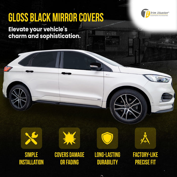 MC6358BLK 19-24 Ford Edge 2 PCS With Turn Signal Full Gloss Black Tape-on Mirror Cover