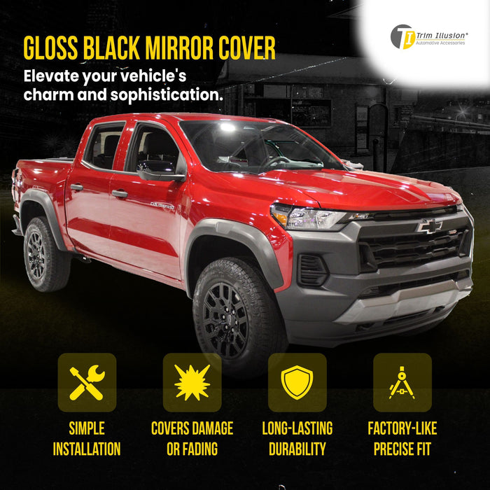 MC6362BLK 23-24 Chevrolet Colorado, 23-24 GMC Canyon 2 PCS No Turn Signal Top Gloss Black Tape-on Mirror Cover