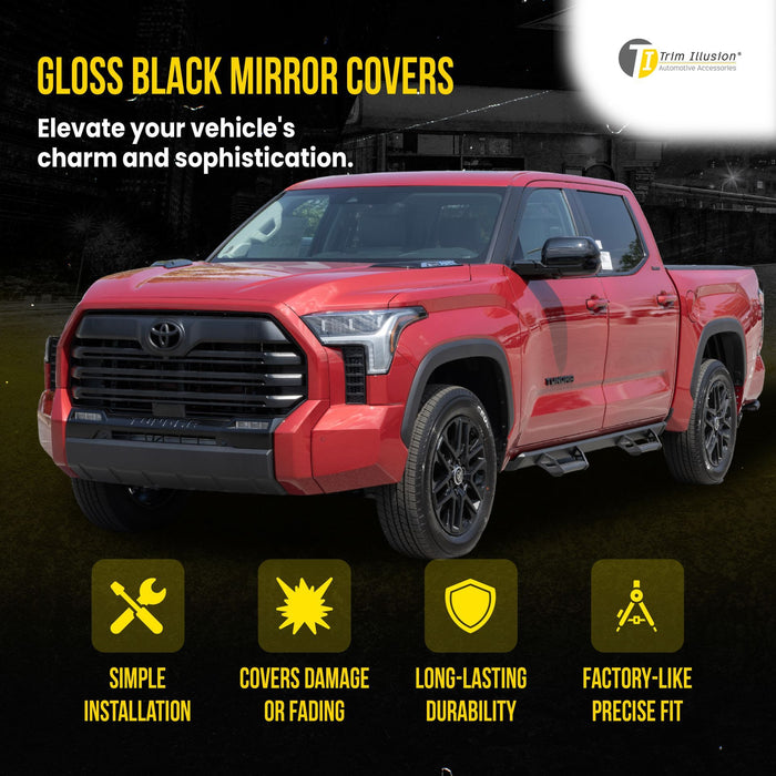 MC6371BLK 22-24 Toyota Tundra, 23-24 Toyota Sequoia 2 PCS No Turn Signal Top Gloss Black Tape-on Mirror Cover